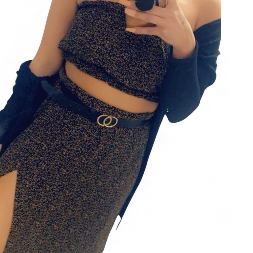 Floral Black and tan Skirt Set